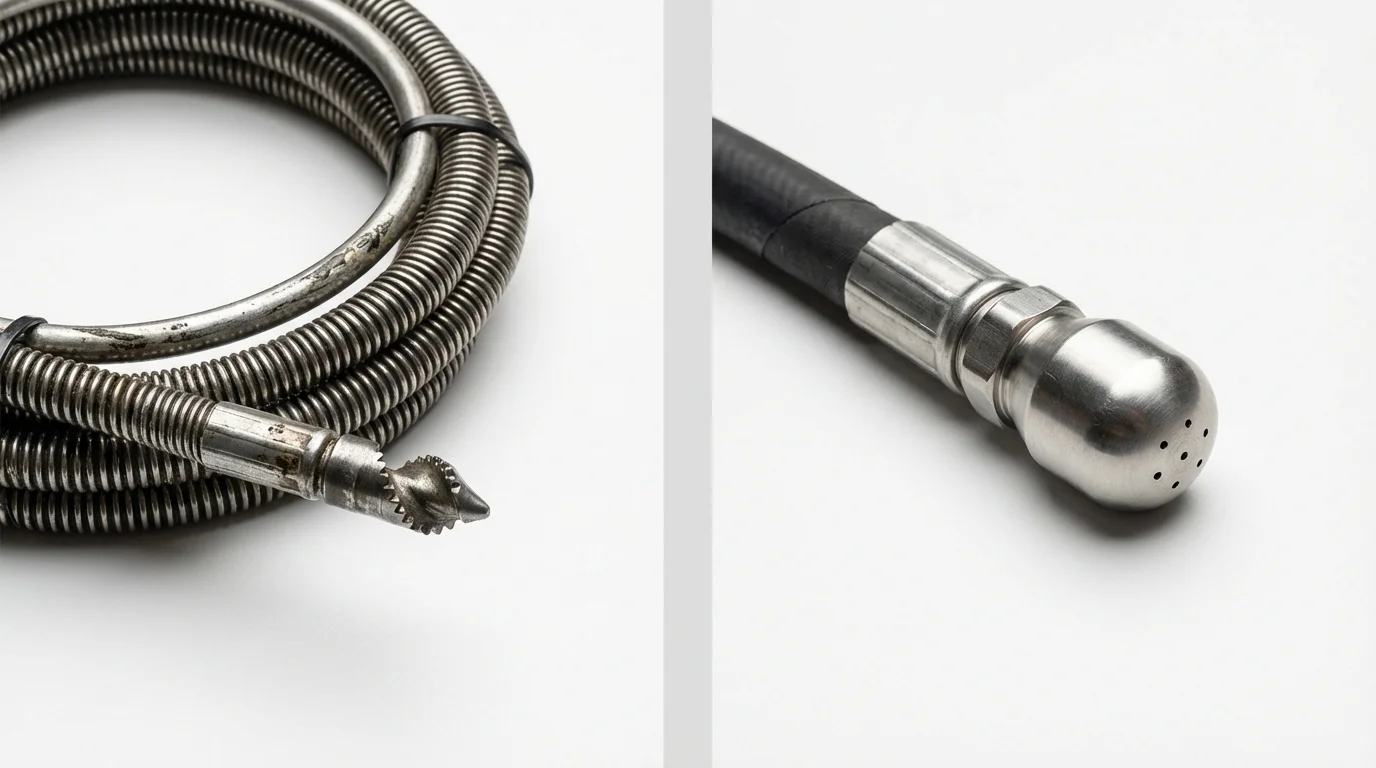 Drain snake cable and hydro jetting nozzle used for drain cleaning in Topton, PA