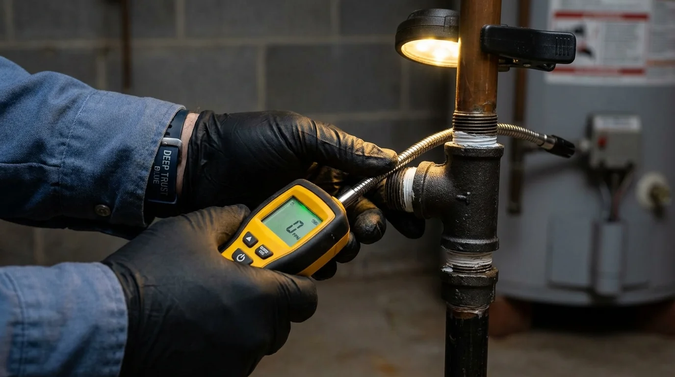 Gas leak detection with electronic sniffer by Johns Plumbing LLC in Topton