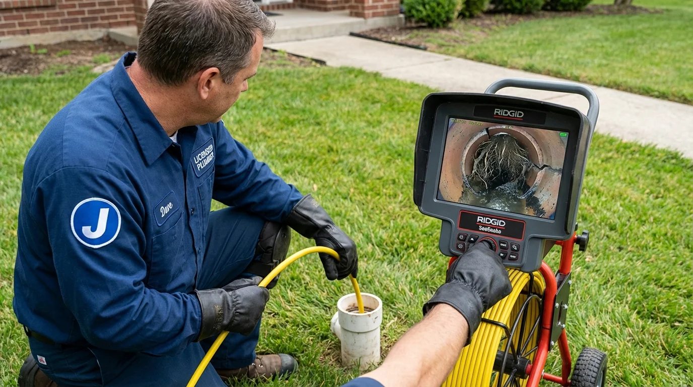 Sewer camera inspection being performed by Johns Plumbing LLC in Topton