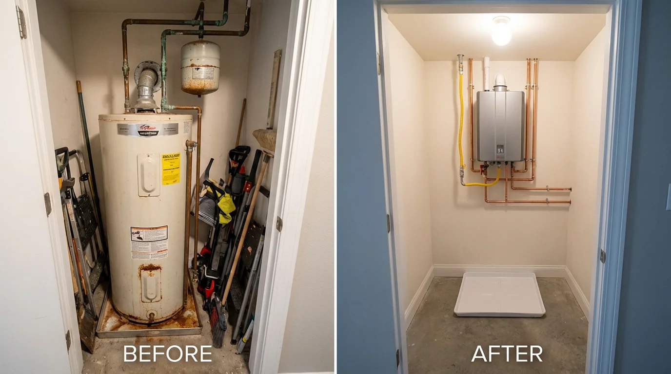 Tank water heater versus wall-mounted tankless unit comparison for Topton, PA homeowners