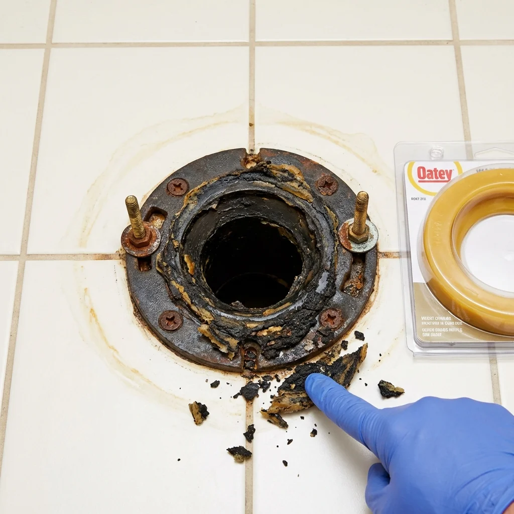 Failed wax ring showing water seepage at the base of a toilet in a Topton, PA home